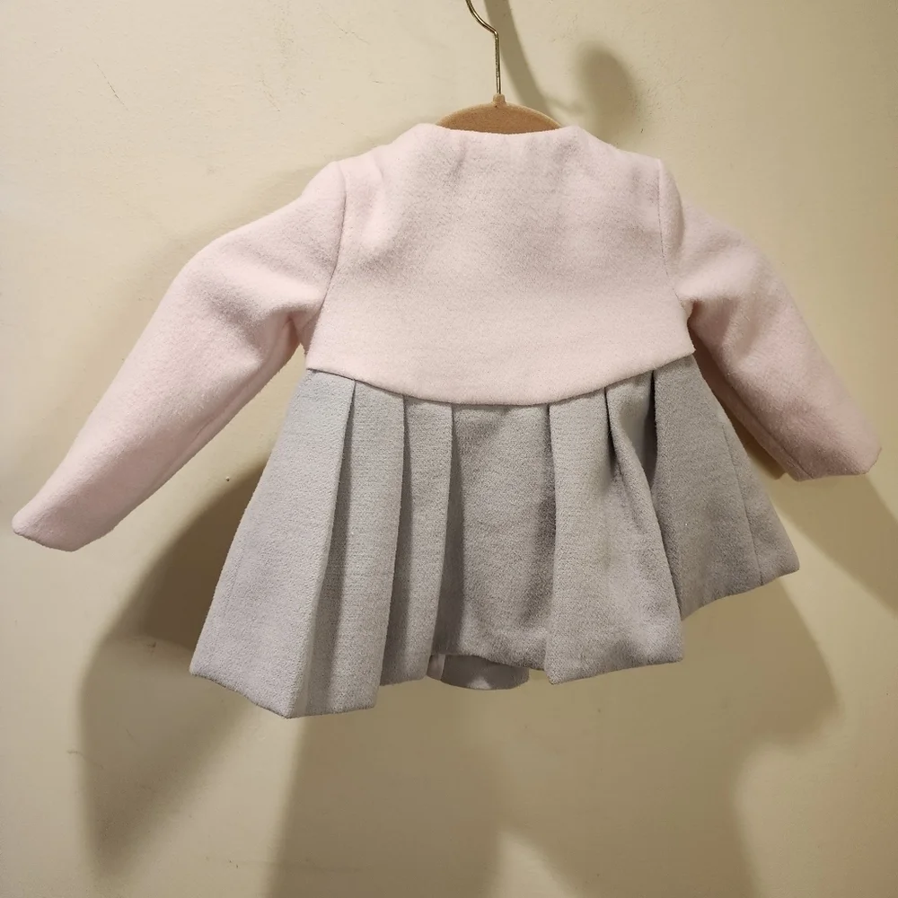 TAHARI baby Girl pink and gray Pea Coat Jacket size 12M